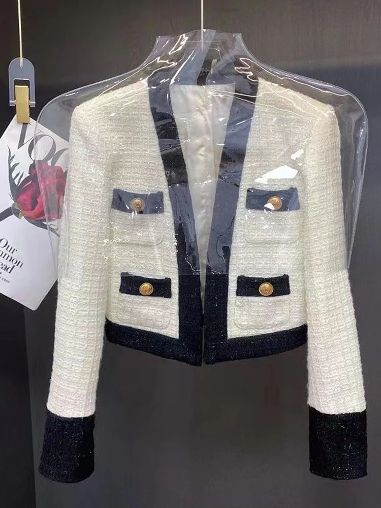 

Sigutan 2023 Autumn Small Fragrance Tweed Jacket Womens Blazer Coat Long Sleeve Short Coat Casual Female Office Outwear