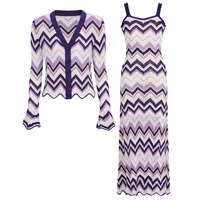 KWTX 2025 Women’s Set Fashion O-neck Long Sleeve Short Tops Slip Stripe Waist Knitted Dress Loose Pants Evening Party Autumn New - Image 3