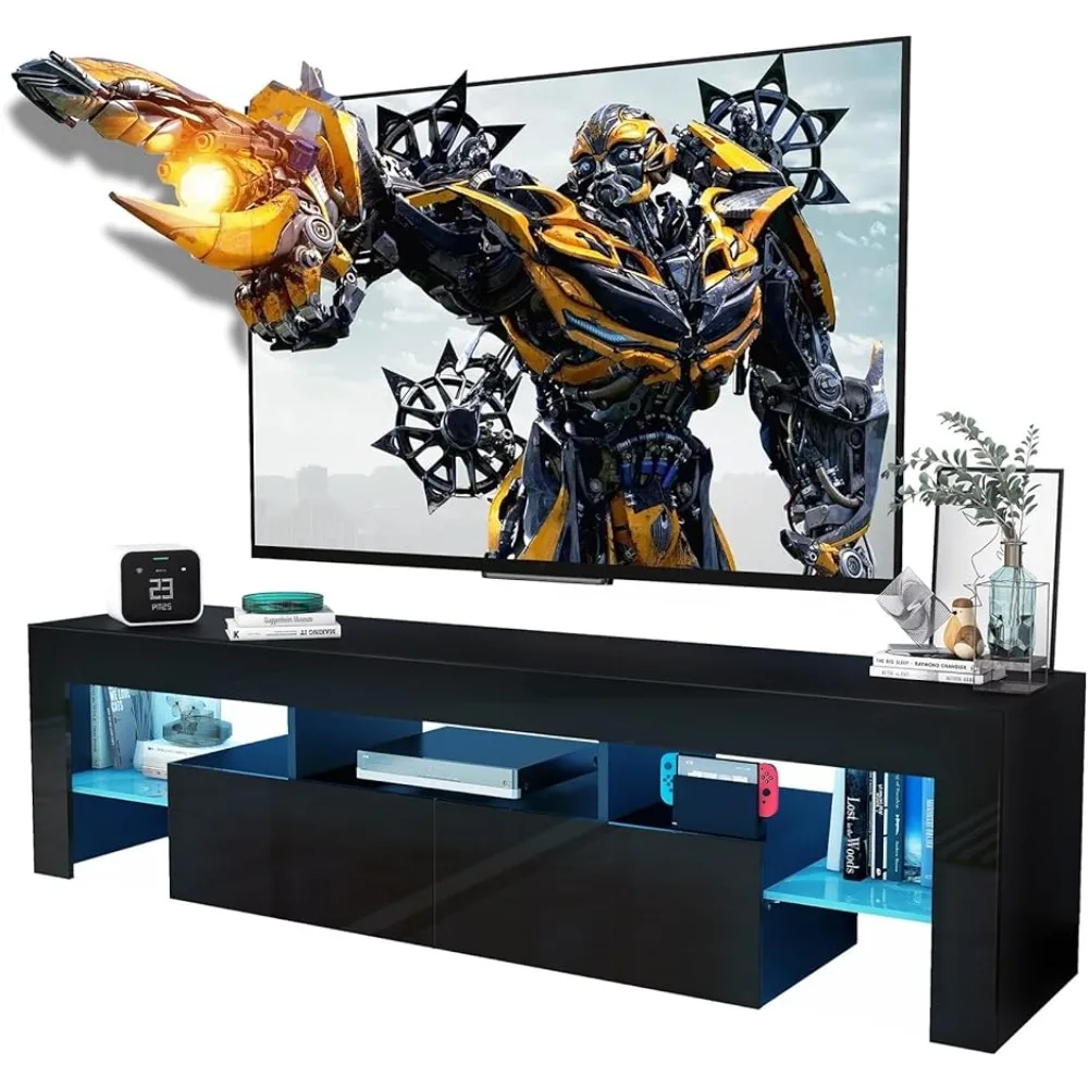 

TV Cabinet with Large Drawers and Glass Display Rack for Entertainment Center, Suitable for LED Modern Media Gaming TV Cabinet