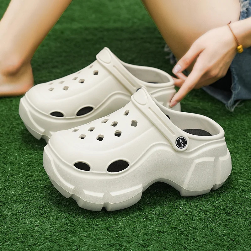 여성용 캐주얼 미끄럼 방지 비치 샌들, 통기성 홈 슬리퍼, 플랫폼 힐, 크록스 패션, 여름 