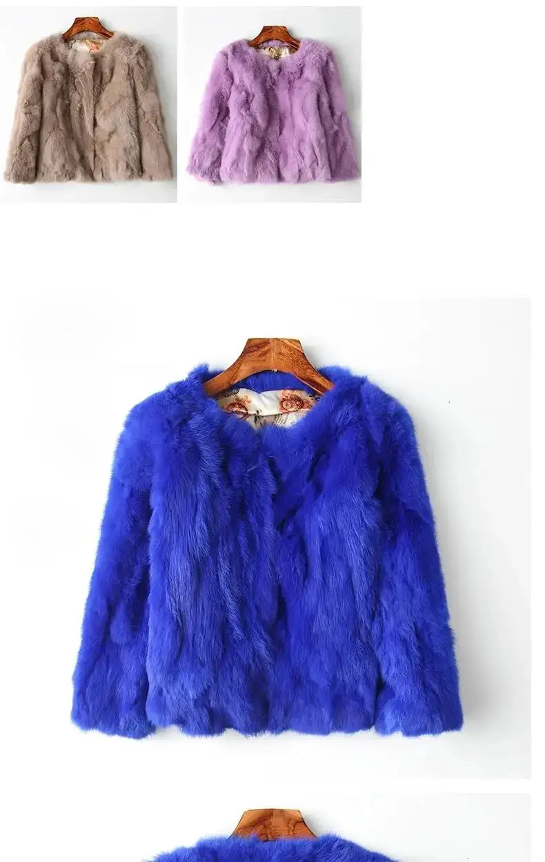Rabbit Fur Coat - Women's Slim Fit Cardigan, High Waist Long Sleeve Jacket