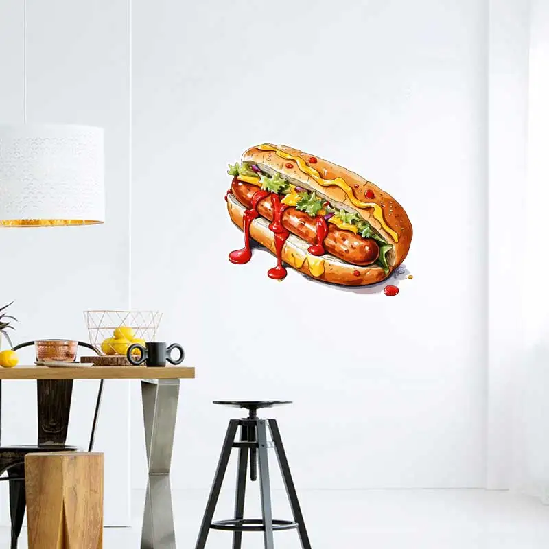 Hot Dog Fast Food Wall Stickers Kitchen Decoration Dining Room Living Room Cabinet Refrigerator Home Decoration Stickers M1162