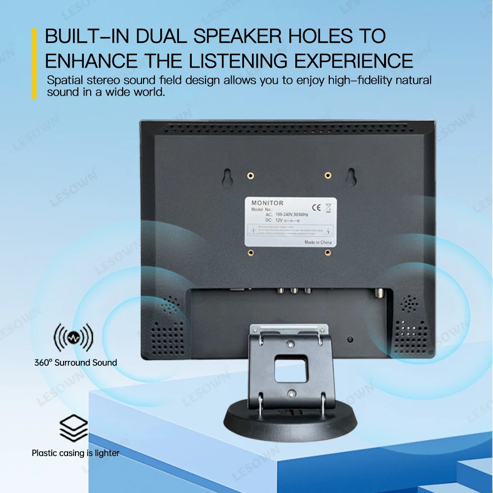 LESOWN IPS 산업용 디스플레이, 12 인치 LCD 스크린, VGA HDMI AV 입력 4:3, VESA 필드 비디오 보조 모니터, DSLR 카메라용, 1366x768