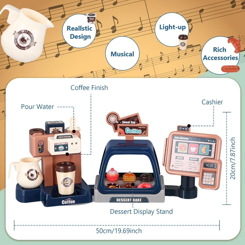 WizKidz-Coffee Maker Playset-Pretend Role Play Toy Kitchen Appliances with Fake Donuts Sound Light for Ages 3+ Boys & Girls