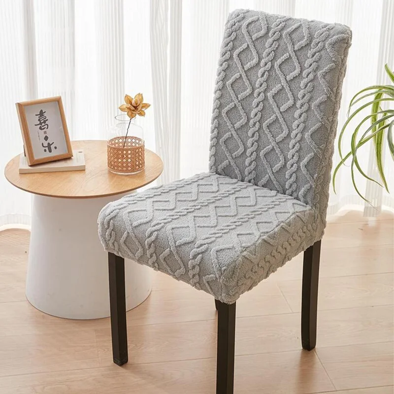 Thicken Plush Dining Chair Cover Jacquard Stretch Chair Seat