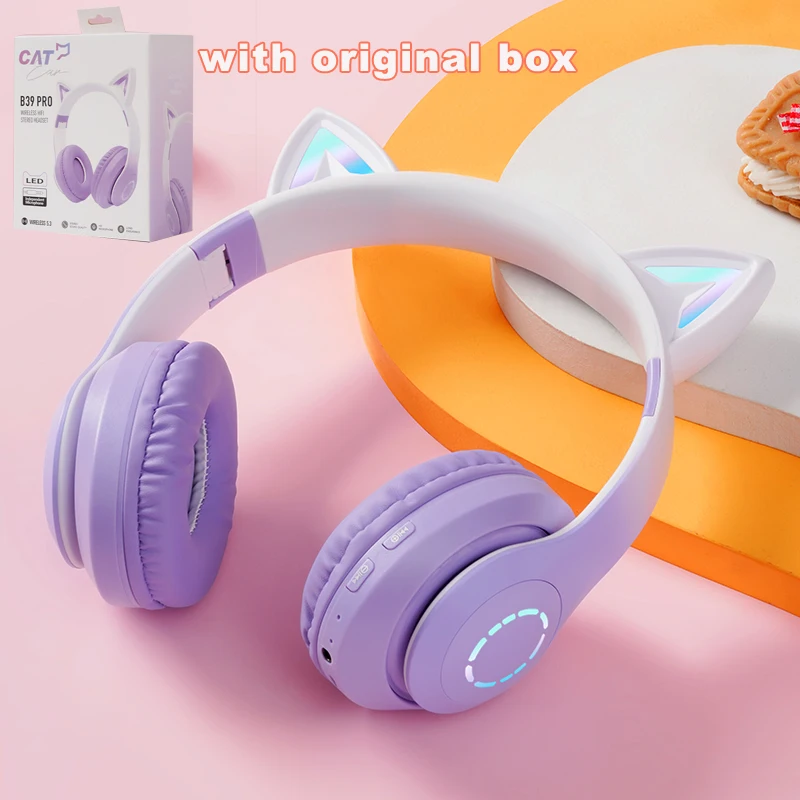 Auriculares con luz LED para niños y niñas, audífonos inalámbricos con  Bluetooth, orejas de gato, micrófono, música, teléfono, juegos - AliExpress