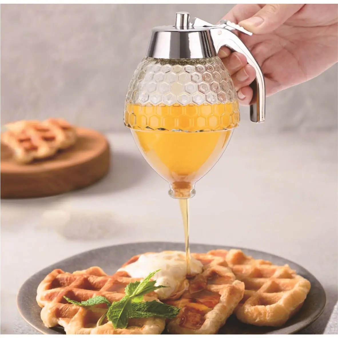 Honey Dispenser-Syrup Honey Sauce Bottle-200ml/7.1oz Container Portable Storage Jar With Dropper And Base 1Pc