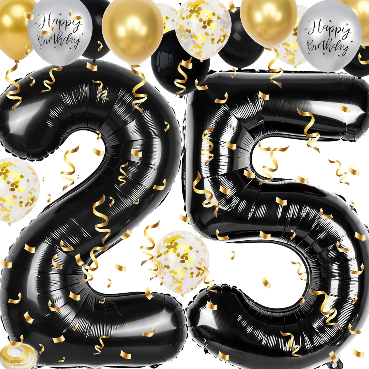 40 Zoll Schwarze Große Zahlen 16/18/21/30/40/50/60 Jahre Set mit Glitzer-Latexballons für Erwachsene Männer Geburtstagsdekoration – Detail 17