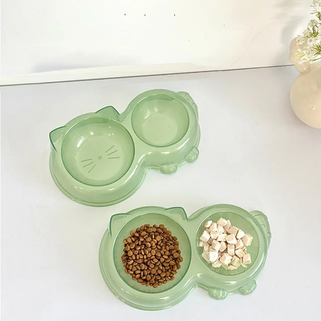 Cat Food Bowl - Pet Double Bowl Set, Anti-Spill Dog & Cat Feeding Bowls, Non-Slip Pet Food & Water Bowls, 2