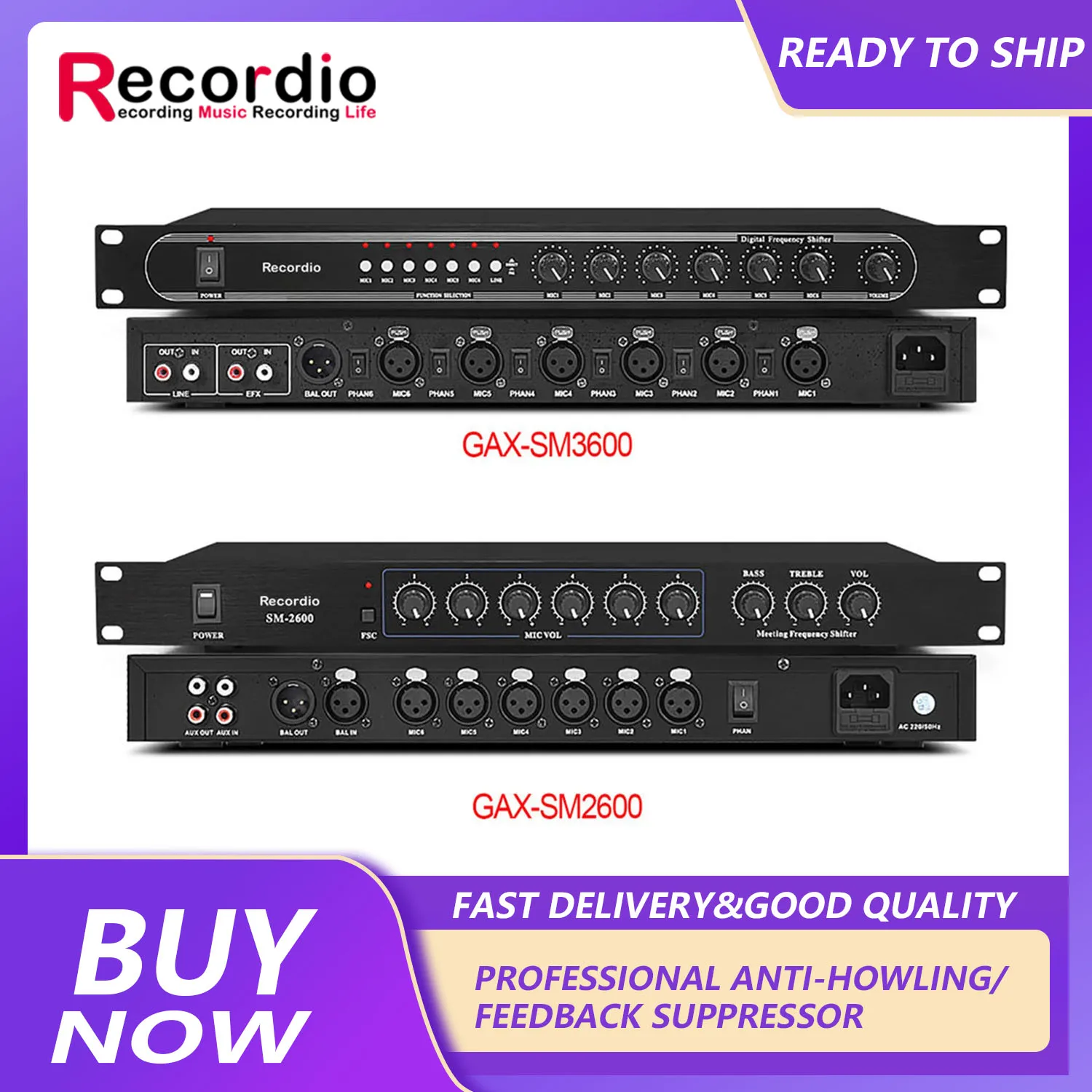 GAX-SM2600 Conference frequency shifter 6-way microphone input feedback suppressor conference engineering system anti-whistling