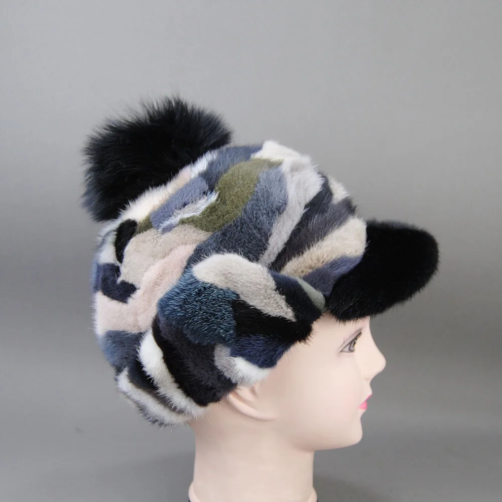 New Winter Hat For Women With EarsThick Warm Visor Horse Tail Baseball Cap Windproof Soviet Russian Casual Real Mink Fox Fur Hat