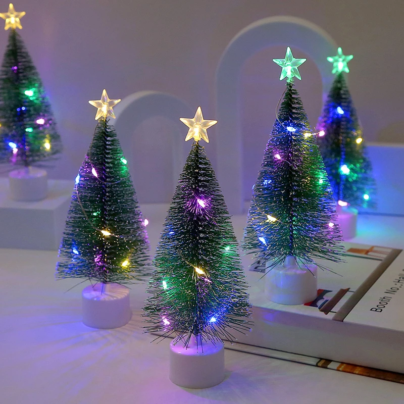 5-1PC Mini Christmas Trees with Colorful LED Light Decor Tabletop Crafting DIY Christmas Gift Green Trees Winter Ornaments christmas tree ornaments mini christmas tree christmas house ornaments