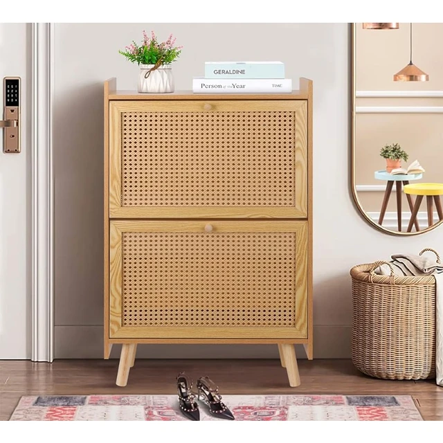 Entryway Shoe Storage Cabinet with 3 Flip Drawers Metal Door Shoe Cabinet  Organizer Mesh Door