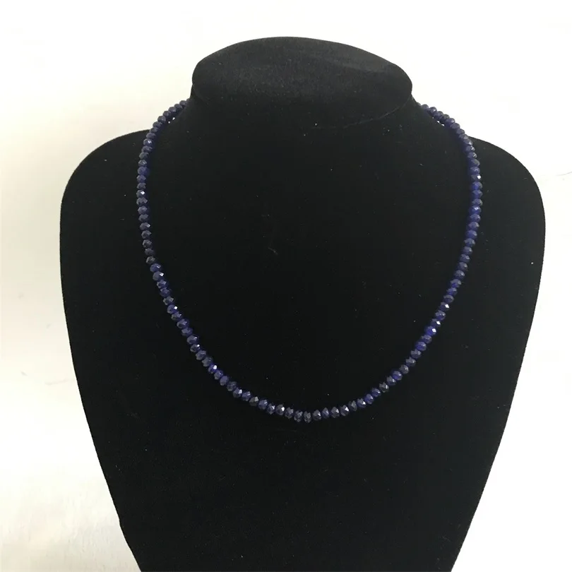 Hand knotted necklace 2X4mm faceted blue pink color purple red green stone bead 17 