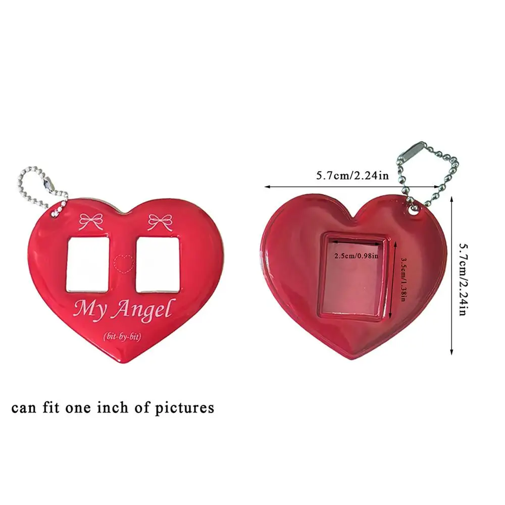 Y2K 1 inch Card Holder Keychain Hanging Idol Photo Protective Display Sleeves Red Heart Photo Album Pendant  ID Photo Keychains