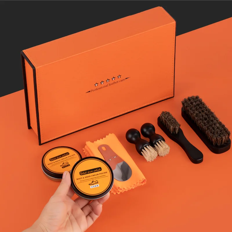 9 Pieces Horse Hair Brush Shoe Shine Set Leather Goods Care Oil Polishing Dust Removal Shoe Polish Brush Maintenance Oil