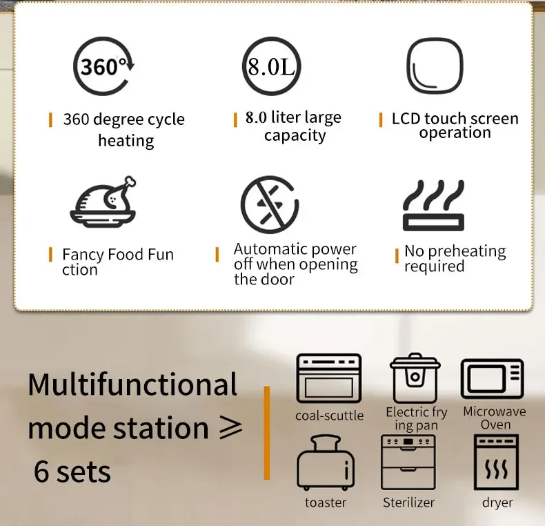 2023 New Arrival Kitchen Appliances Uses Rapid Circulation Oil Free Non Stick Cooking Deep Air Fryer 4