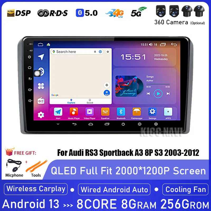 9 ''Android 13 Für Audi RS3 Sportback A3 8P S3 2003 2012 Auto Radio