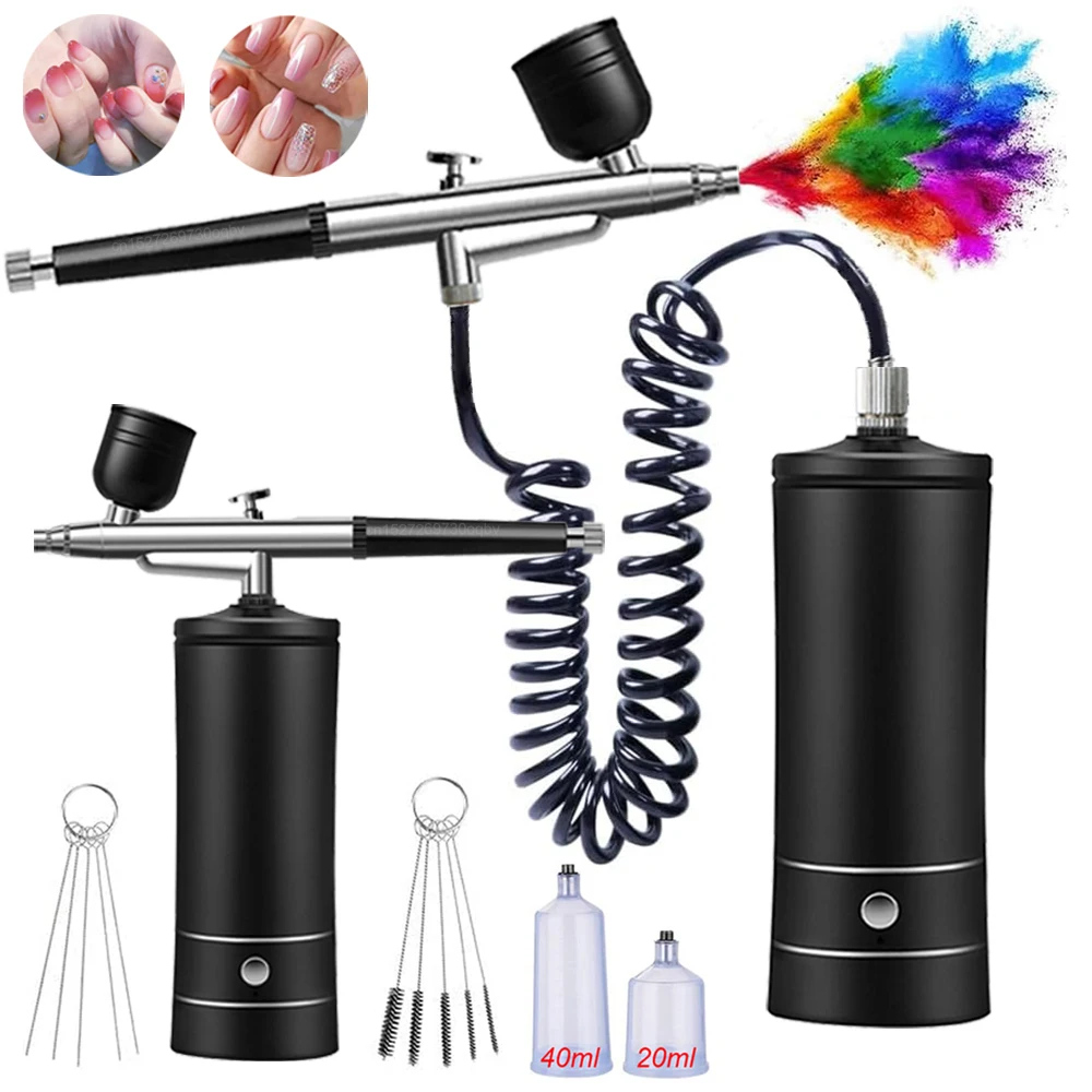 Airbrush Nail Kit Portable with Compressor For Nails Art Cake Painting Crafts