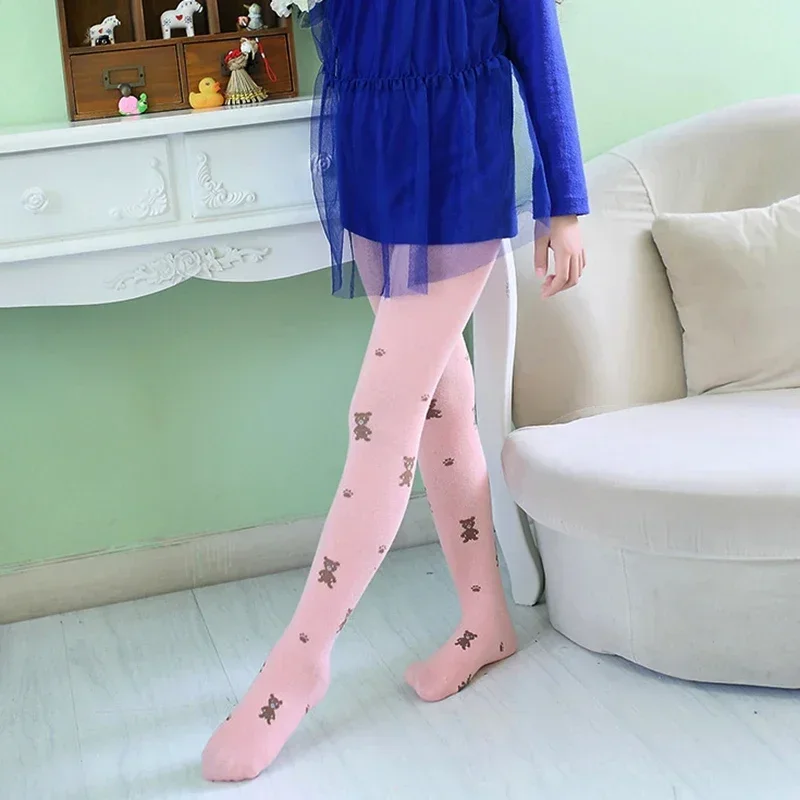 Girls Tights Cartoon Bear Stockings Kids Pantyhose Spring Autumn Winter 2 To 9 Years Children's Tights Cotton Clothing