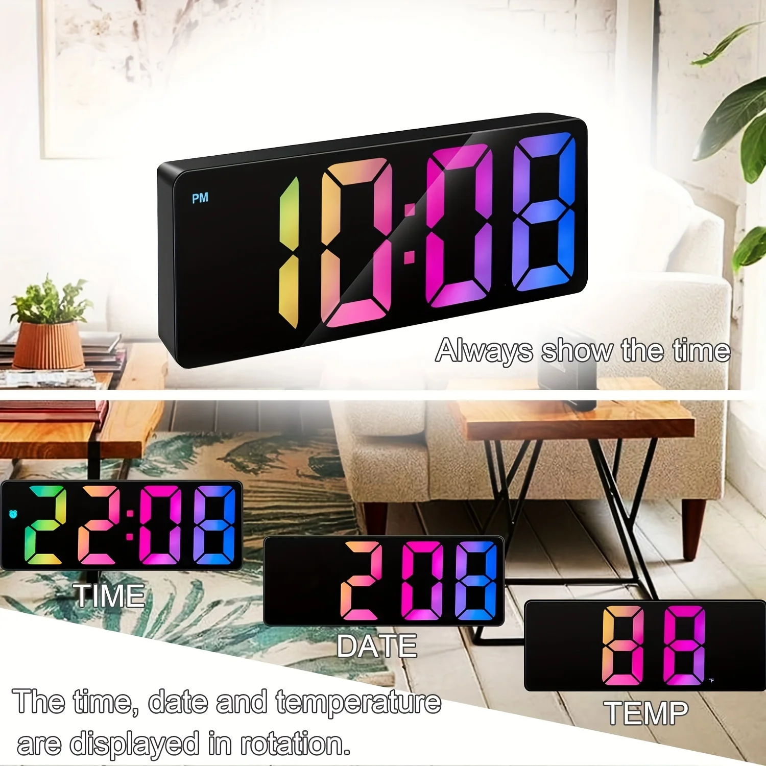 Creative Number Clock Color Nightlight Temperature Calendar Alarm Clock LED Large Number Electronic Backlight Home Decor wall clock digital wall clock