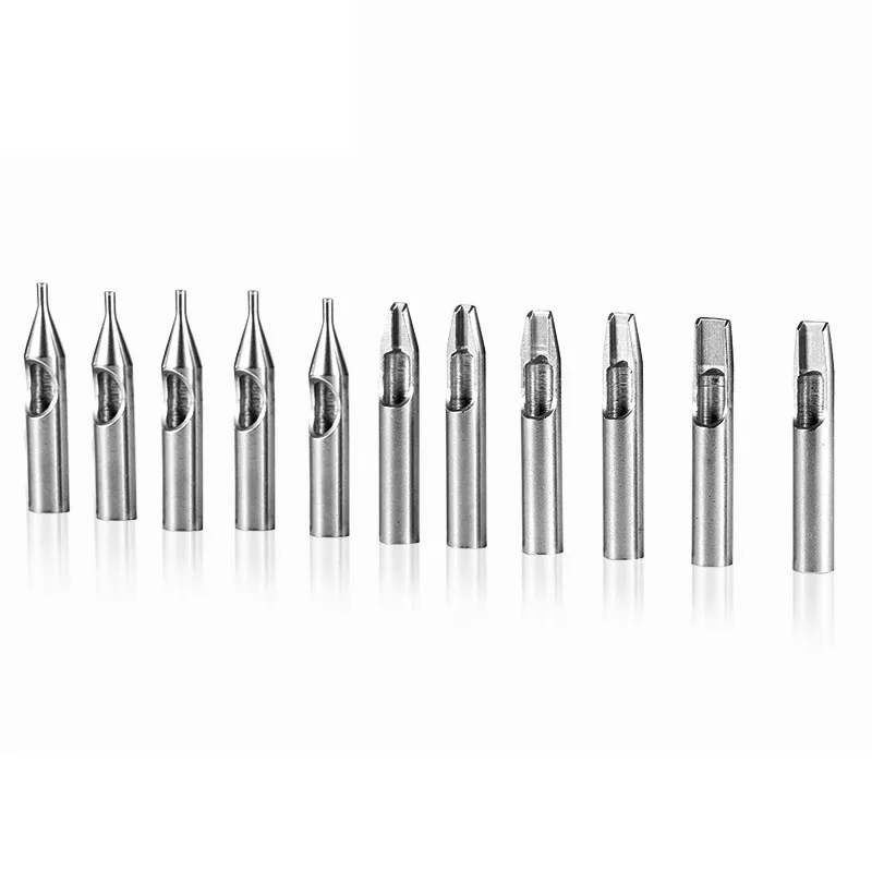 11PCS Mixed Stainless Steel Tattoo Tips Set 11 Size Round Flat Tattoo Tube Tips for Machine Needles Nozzle