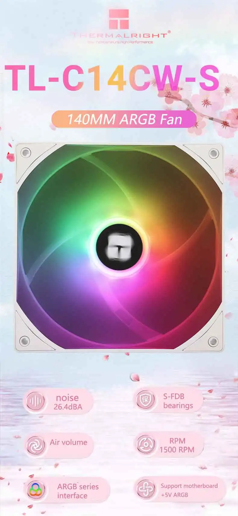 Description Picture 2 of itemThermalright 14cm ARGB TL-C14CW-S case CPU cooling fan supports the motherboard PWM/ARGB synchronization