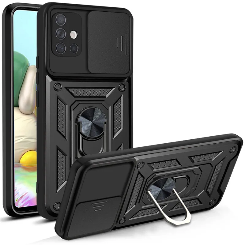 Чехол для Samsung Galaxy A71 4G, роскошные армированные противоударные чехлы для телефонов Galaxy A71 A 71 A715F, автомобильный магнитный держатель с кольцом, задняя крышка