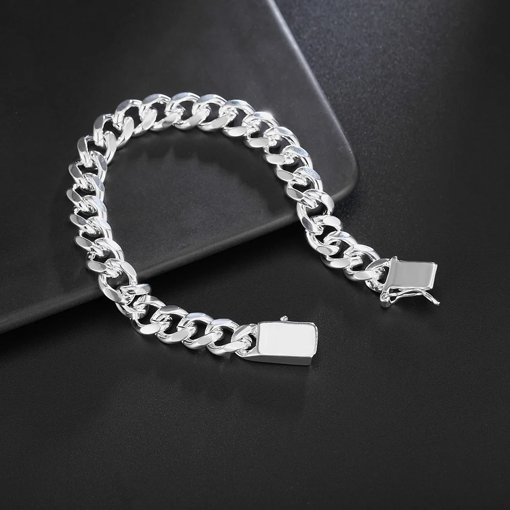Hot New 925 Sterling Silver Bracelets 10mm Trend Wild Men'S Chain Wedding Party Gifts High Quality Fashion Jewelry 20cm