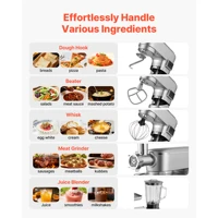 SucceBuy Batteur sur socle électrique de cuisine 5,7/6/7,8 L 1500 W, pétrin, 6+ vitesses, batteur culinaire à tête inclinable avec gobelet mélangeur de 1,5 L 3