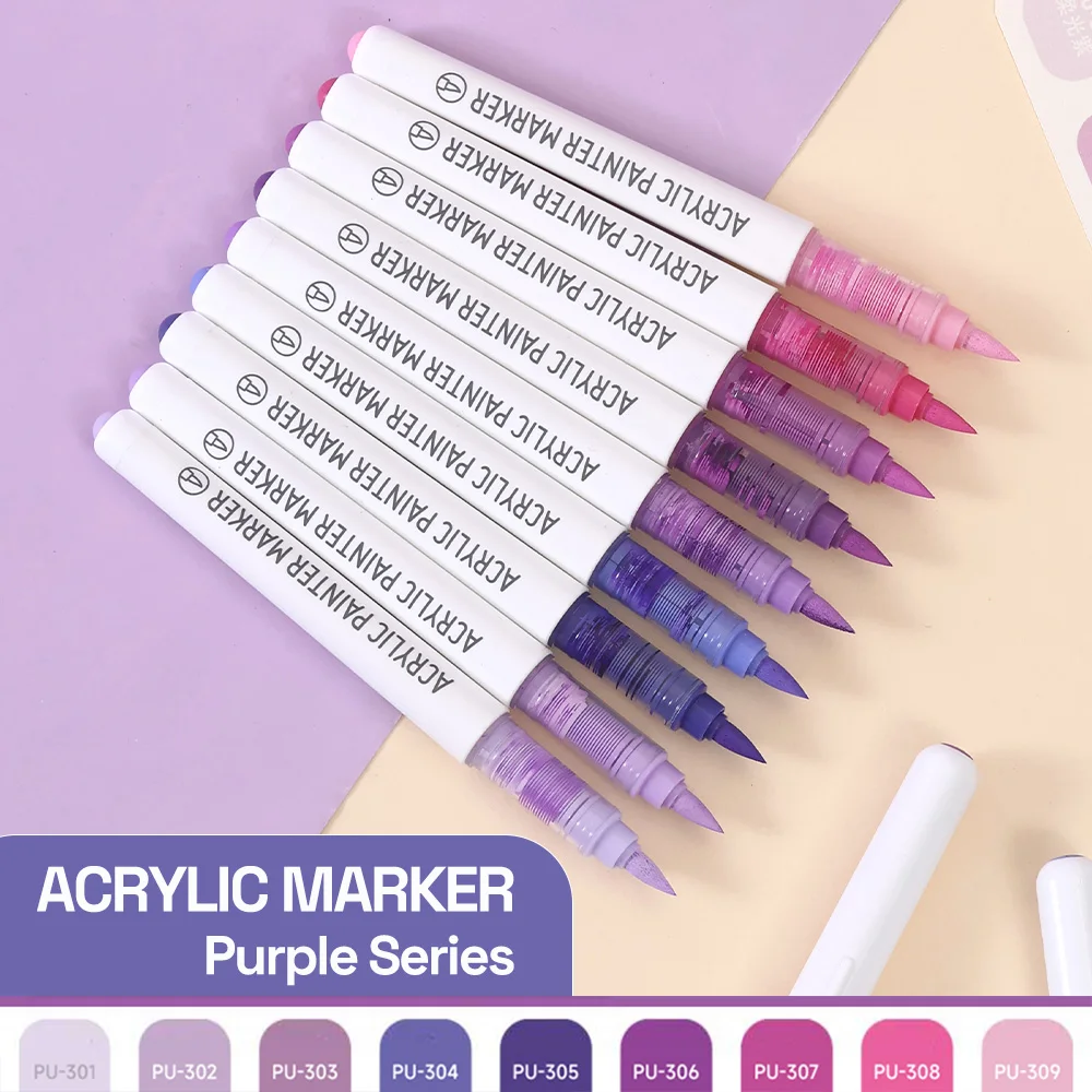 Vibrant Acrylic Paint Brush Pens Set for Creative Projects - 9 Color Collection