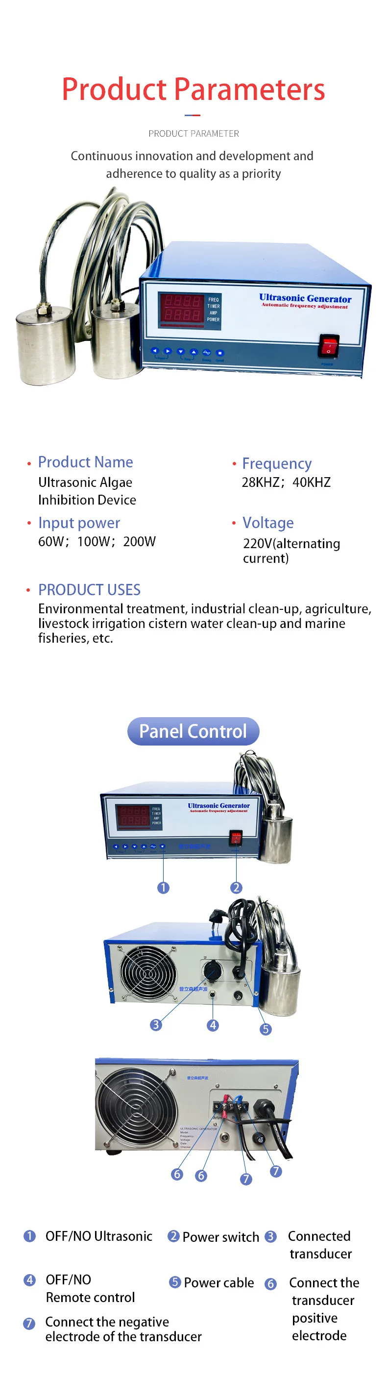 Description Picture 5 of itemNew Ultrasonic Transducer Water Treatment System for Algae Removal of Waterproof Organisms