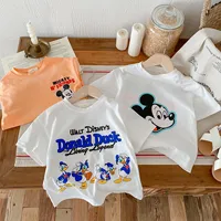 Mickey Print Cartoon T-shirt 2024 Summer Clothing Short Sleeve Tees Kids Loose Casual T Shirt Tops Baby Girl Boy Clothes Tshirts 2