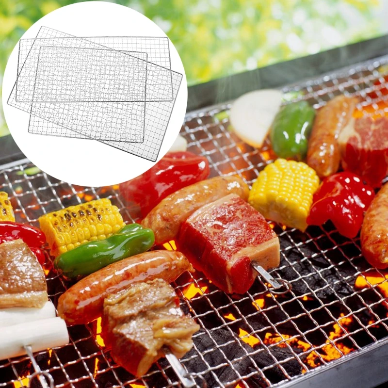 Stainless Steel BBQ Barbecue Grill Grilling Mesh Wire Net Outdoor Cooking 3 Size For Kitchen