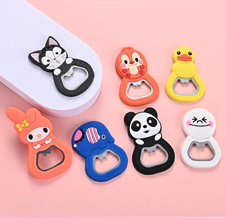 Cartoon bottle opener fridge magnet PVC soft rubber vertical magnetic beer bottle opener
