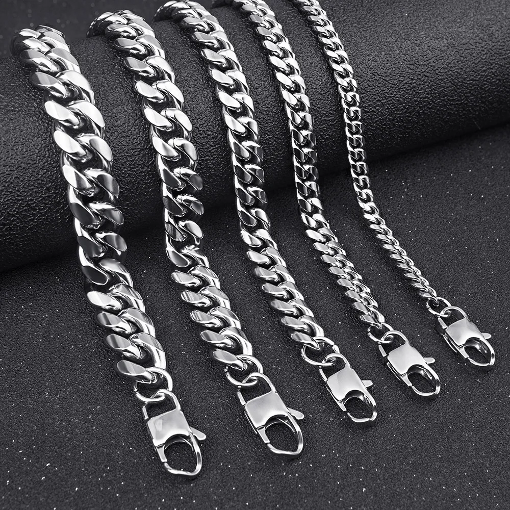 HNSP 8MM -14MM Thick Stainless Steel Cuban Chain Necklace Bracelet For Men Jewelry Punk Male Neck Square Buckle Accessories 1