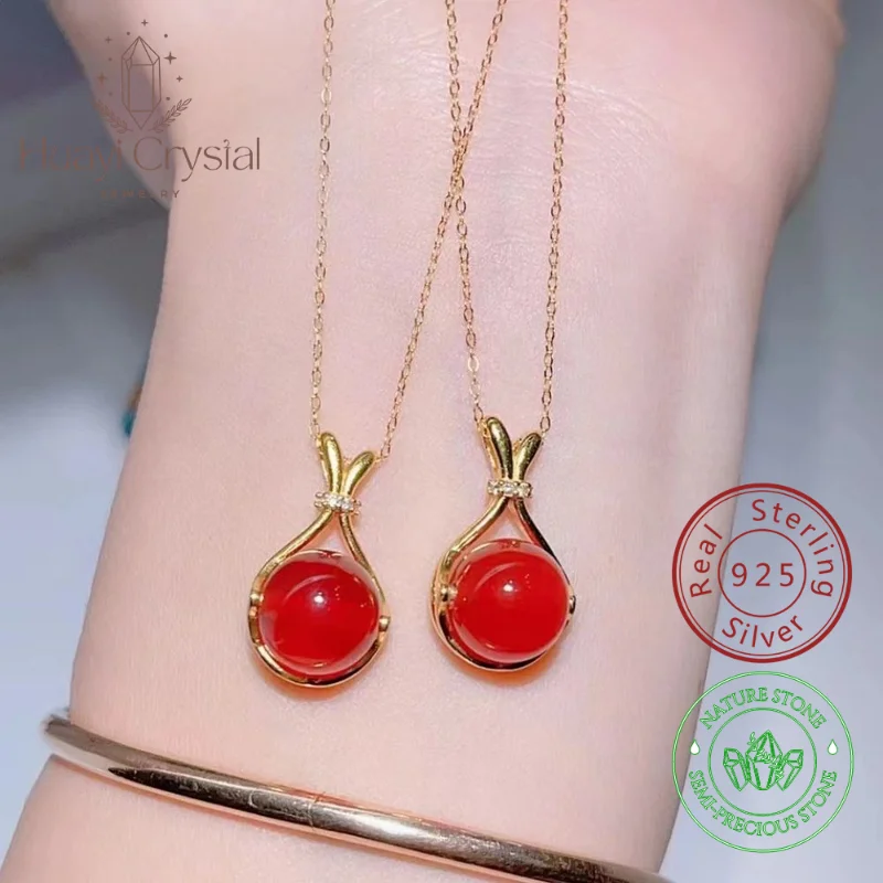 

s925 silver Lucky Bag pendant inlaid red agate necklace high-grade design