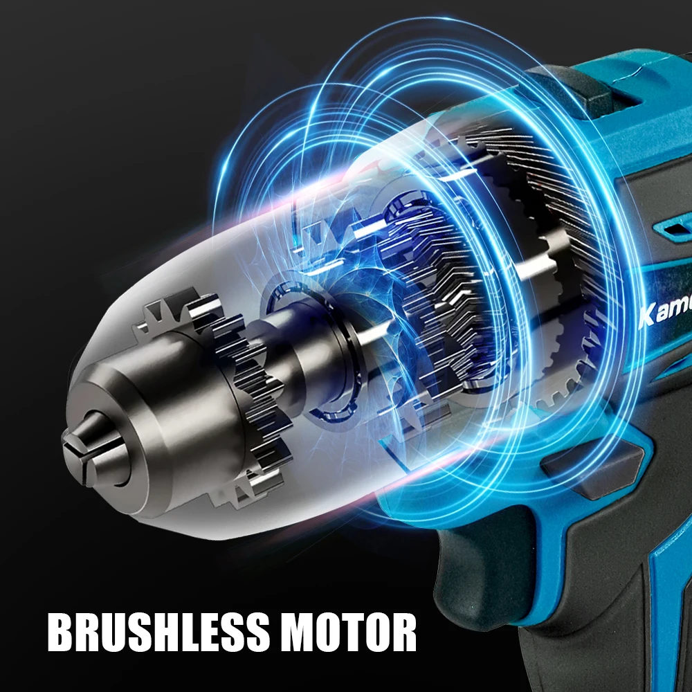 Kamolee 10MM Brushless Electric Impact Drill Cordless Screwdriver Lithium Battery Charging Hand Drill For Makita 18V Battery