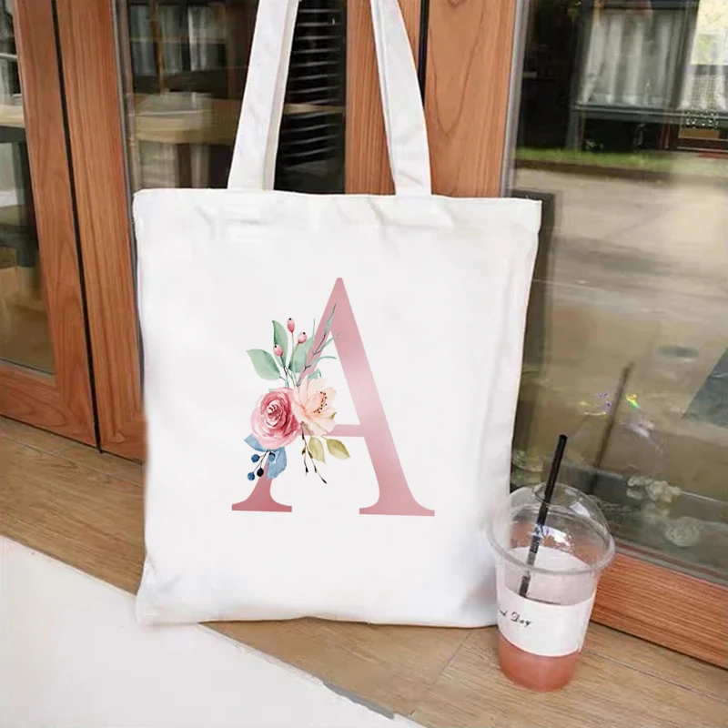 Canvas Tote Bag Letter Print Aesthetic Personalized Reusable Grocery Bags Shopping Shoulder Bag Casual Travel Tote