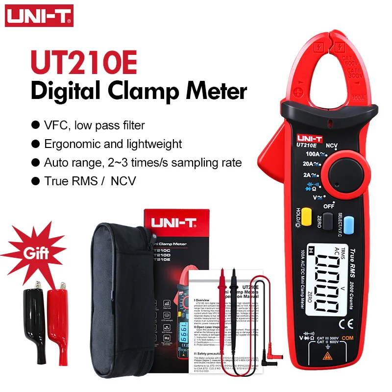 UNI-T UT210E Digital AC DC Current Clamp Meter True RMS Pliers Ammeter Voltage Tester Multimeter Resistance Frequency Meter