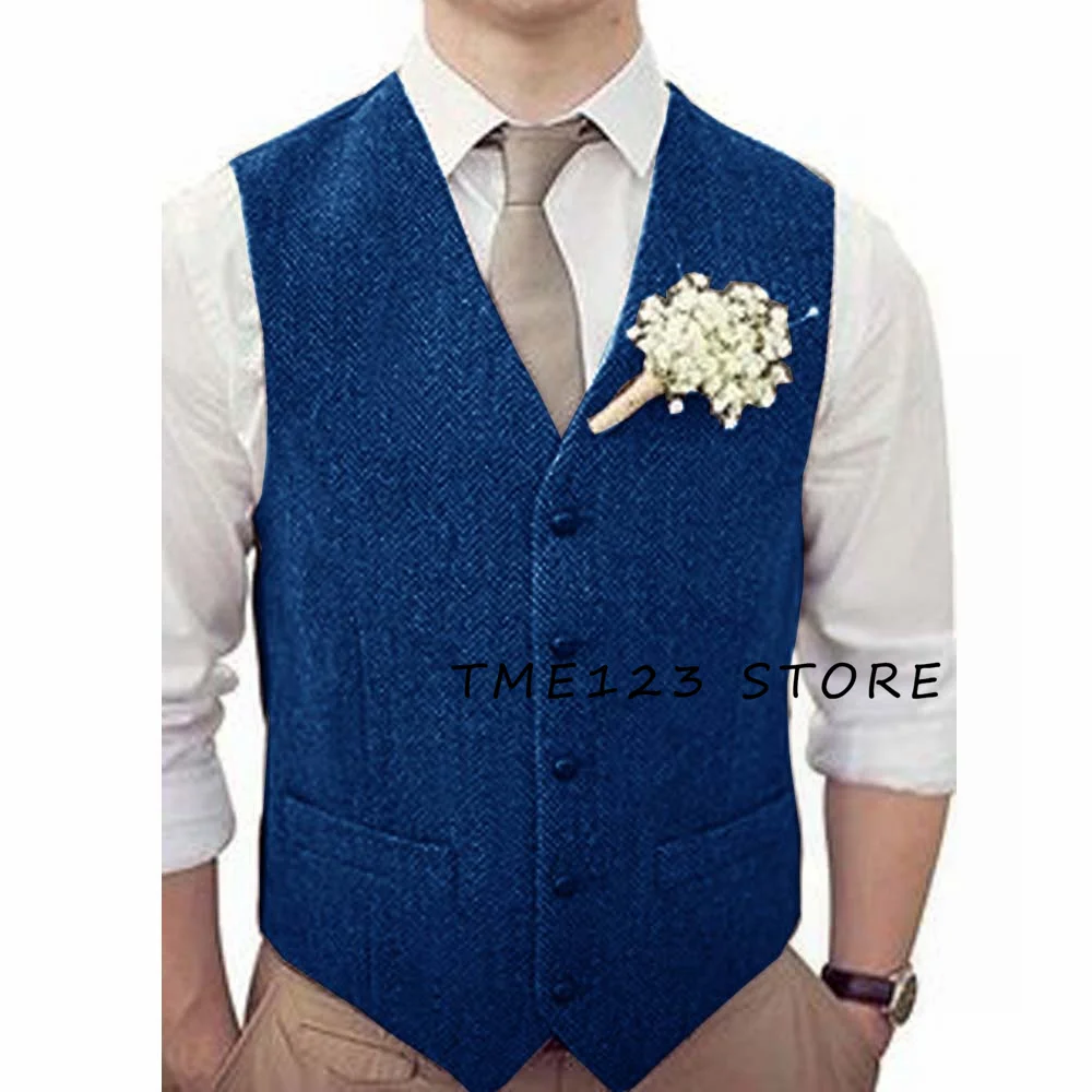 Men's Herringbone V-Neck Single Breasted Wedding Vest Formal Man Suit Jackets Male Vests Elegant Suits Waistcoat