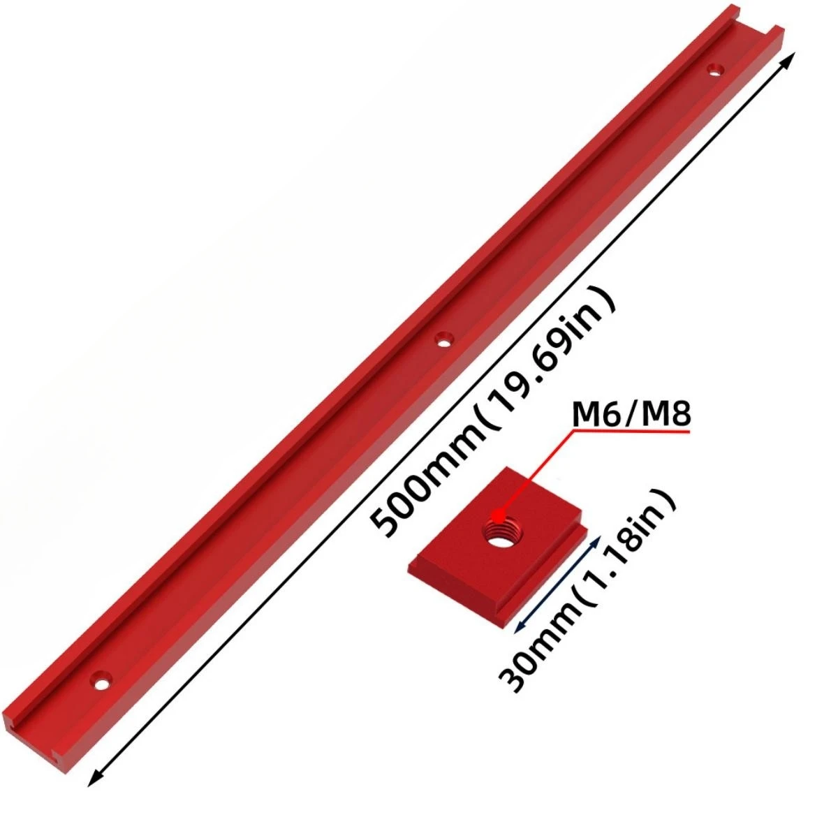 Aluminium 50cm T30 T-track and T-Slider T Slot Miter Track Jig Miter Gauge Guide Chute For Workbench / Saw Router Table Tool