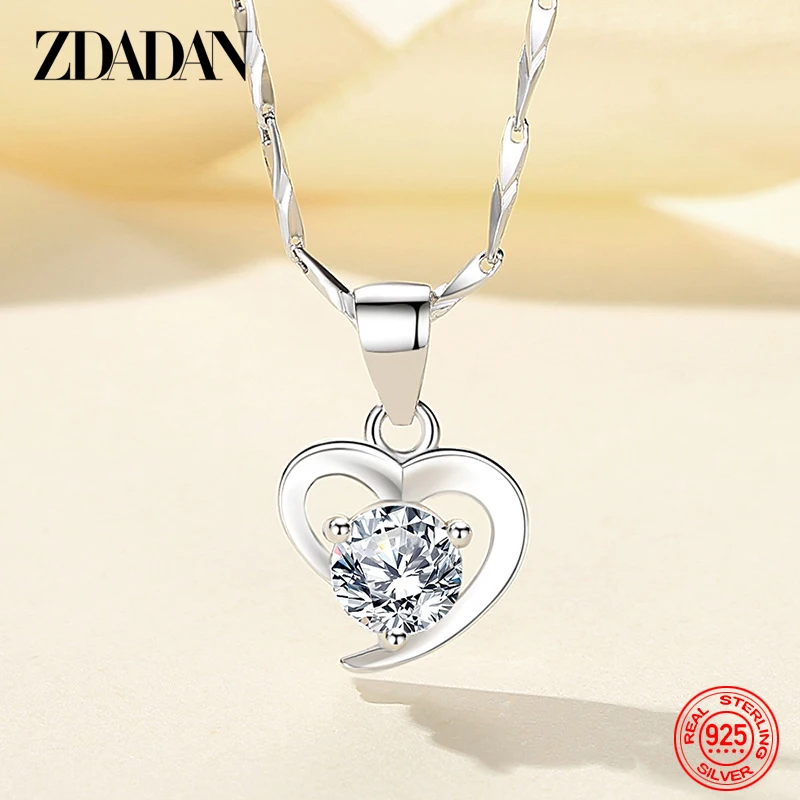 

ZDADAN 999 Sterling Silver Heart Zircon Pendant No Chain Necklace For Women Fashion Jewelry