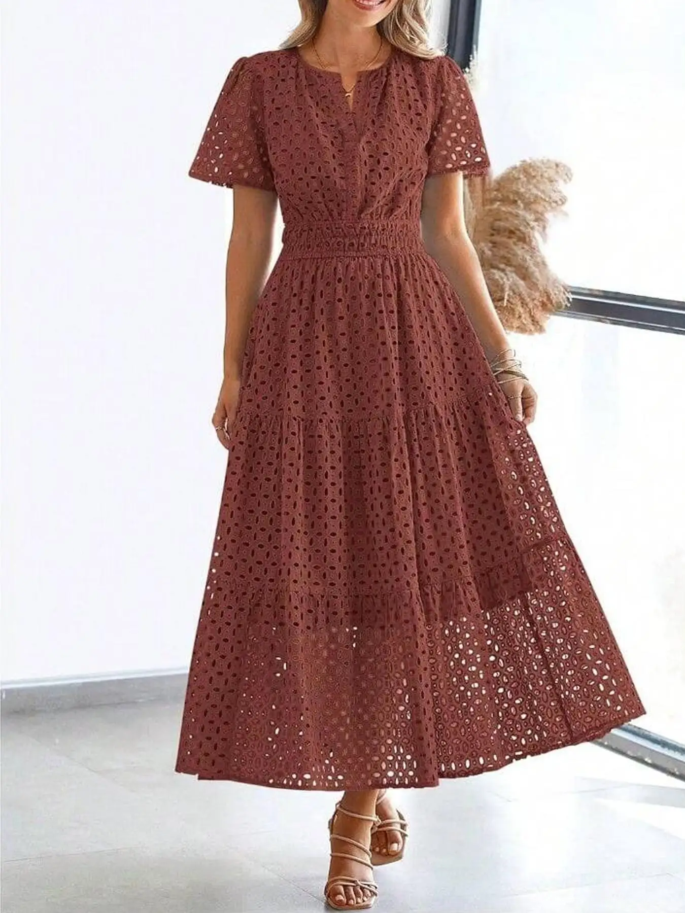 Women’s Marked Midi Dress, Chic Everyday Wear for All Occasions, Elegant Style for Fashion-Forward Ladies