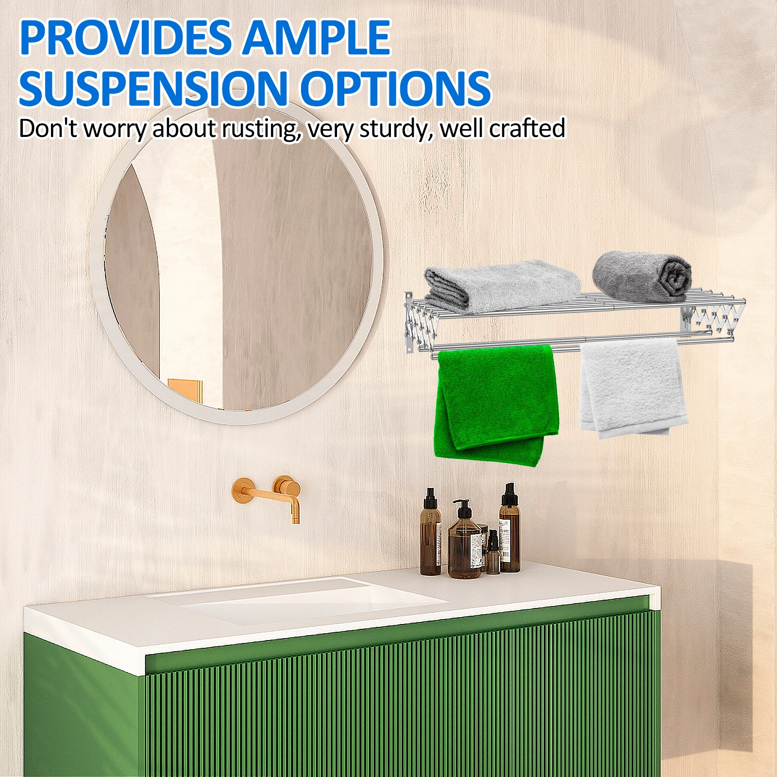 Retractable Collapsible Laundry Drying Rack Stainless Steel Wall Mounted Towel Rod Clothes hanger Bathroom Storage