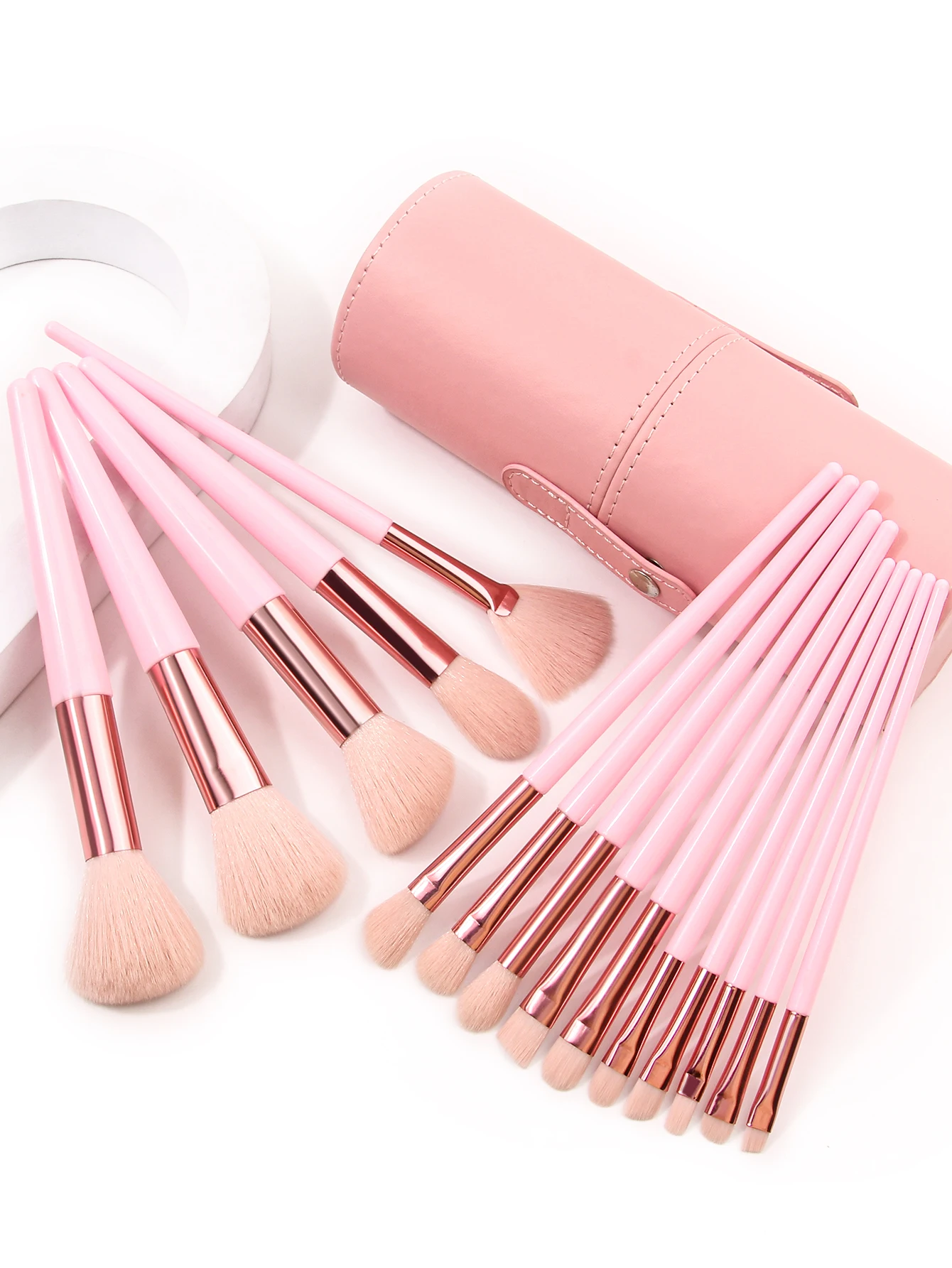 Juego de 15 brochas de maquillaje para principiantes, no pierde el pelo, barril rosa, sombra de ojos, brocha para rubor, brocha suelta, fácil de usar, portátil