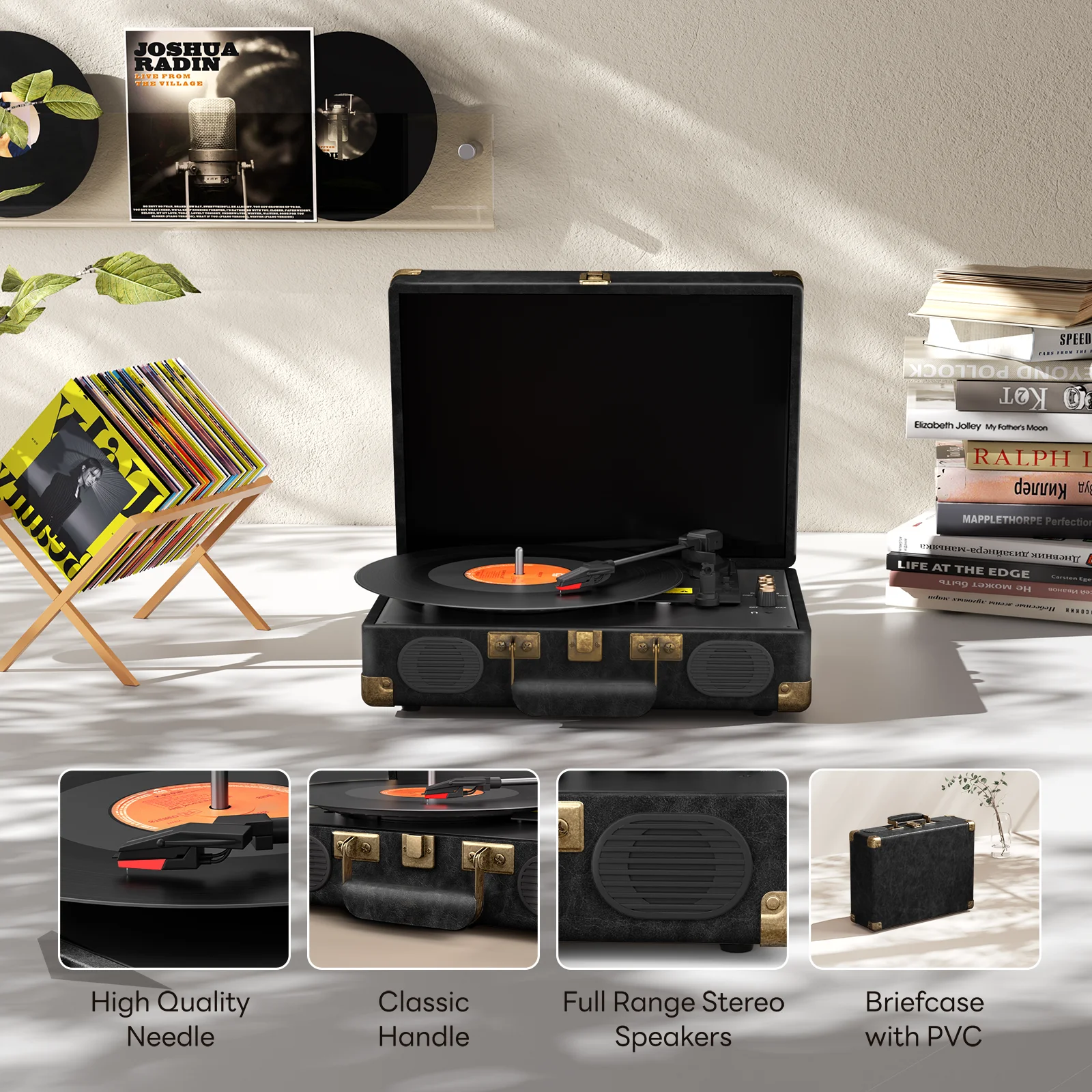 Giradischi Vinile Vintage | Giradischi con Altoparlanti Stereo Integrati | Lettore vinile 3 velocità | Record Player | Giradischi USB | Supporta Uscita RCA | LAUSON JTF035 (Rovere