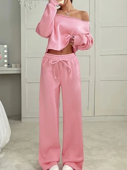 2-Piece Set of Women's Autumn and Winter Pajamas, Simple Solid Color, Comfortable and Stylish, 1