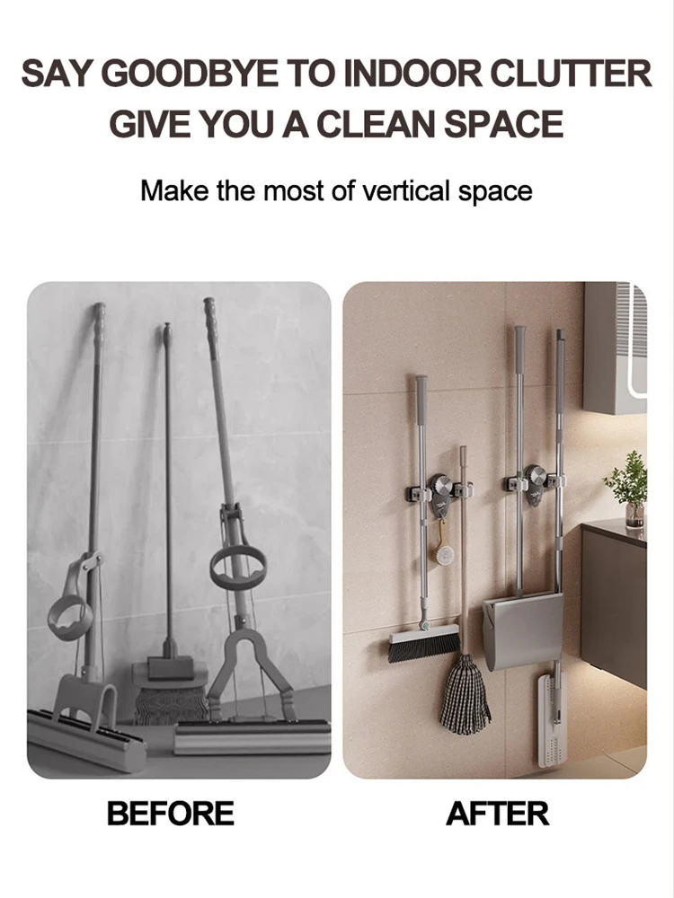 Broom Holder Mop Hanger Rack Wall Mount Mop Organizer Holder Storage Hook Kitchen Bathroom Organization Accessories