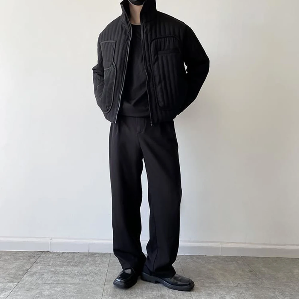 Mens Autumn Winter Y2k Japanese Harajuku Cotton Coat Genderless Casual Simple Solid Color Street Warm High Collar Jacket Unisex